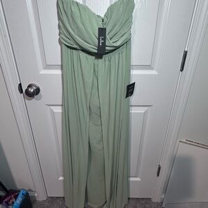 Lulu's Green Strapless Ruched Gown